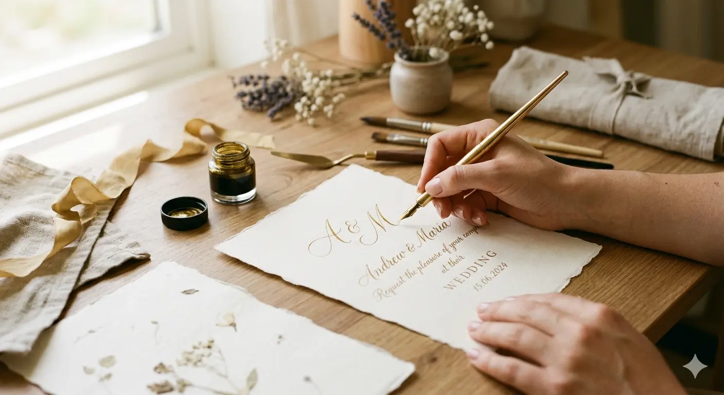 Crafting a wedding invitation at RSVP Atelier